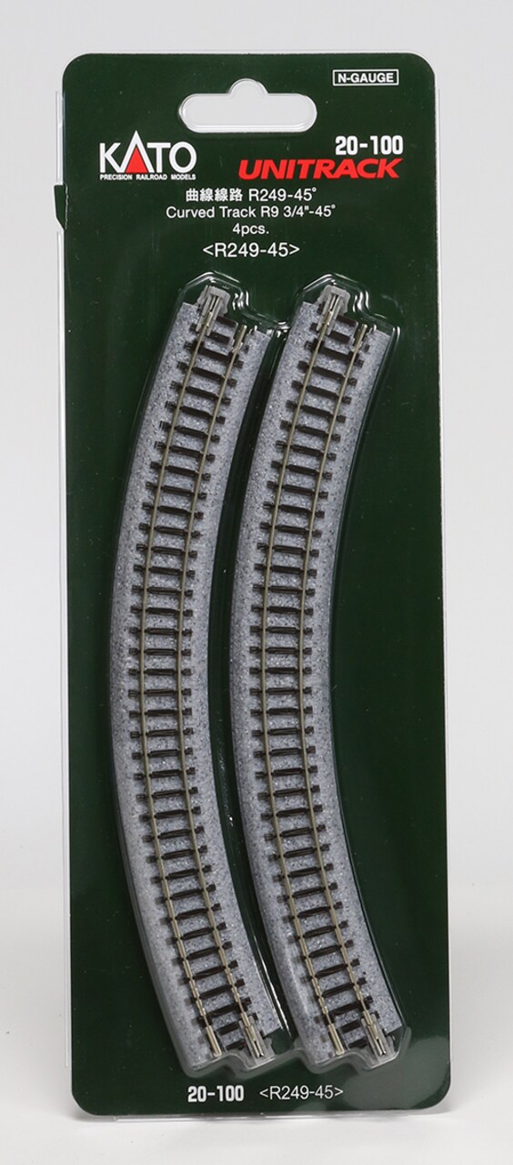 Kato N-Scale Kato USA Model Train Products Unitrack, 249mm (9 3/4") Radius 45-Degree Curve Track (4-Piece) Train Track